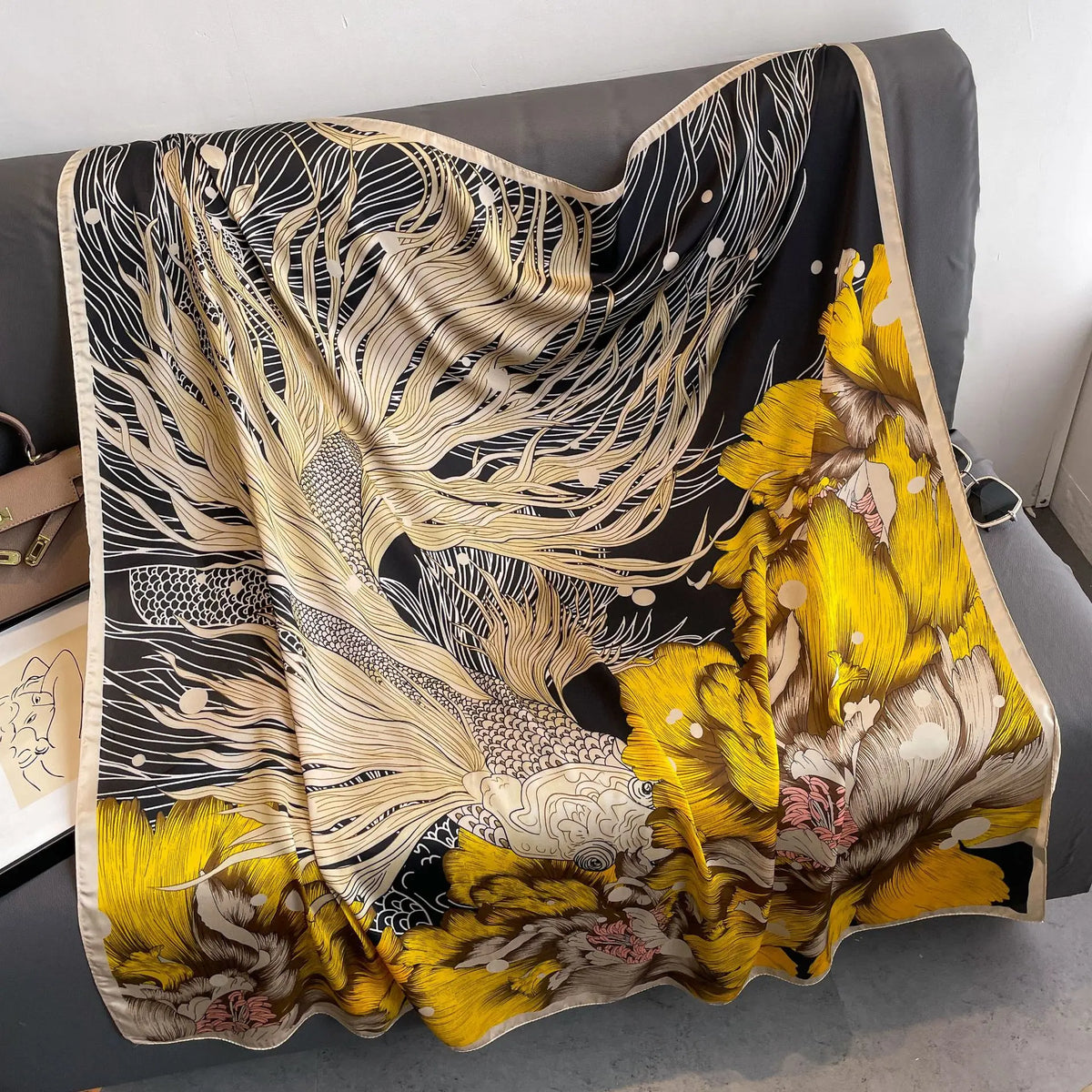 Women's Square Scarf 110x110cm Silk Feel Horse Print Shawl