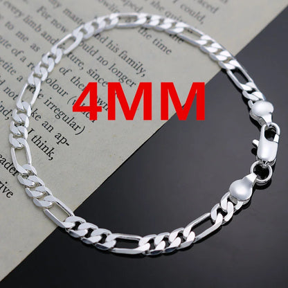 925 Sterling Silver Jewelry Set – 4mm Chain Necklace & Bracelet