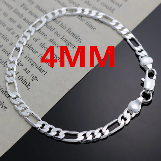 925 Sterling Silver Jewelry Set – 4mm Chain Necklace & Bracelet