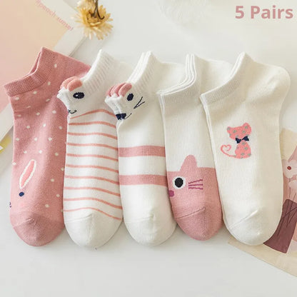 Women's Ankle Socks, Cute Pink Cat Low Cut Cotton-Feel Socks