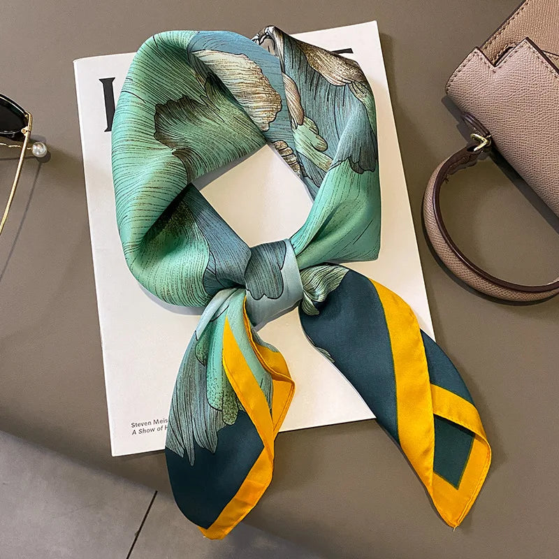 Women's Square Scarf, 70×70cm Printed Satin-Style Headscarf