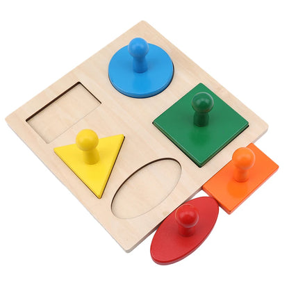 Wooden Shape Sorting Puzzle – Geometric Montessori Learning Toy
