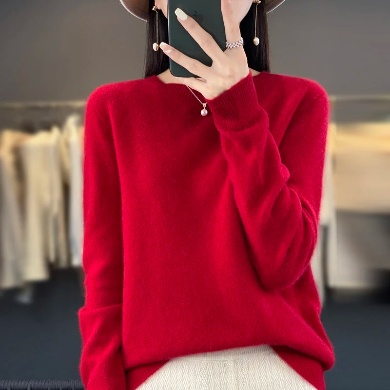 Women’s Merino Wool Sweater 100% Wool O-Neck Pullover