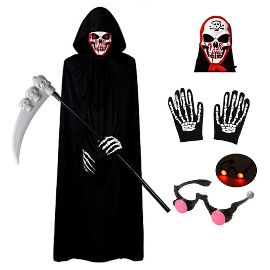 Grim Reaper Halloween Costume, Kids Hooded Robe with Gloves