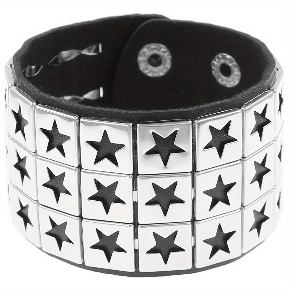 Gothic Punk Bracelet, Multi Chain Leather Bracelet for Halloween