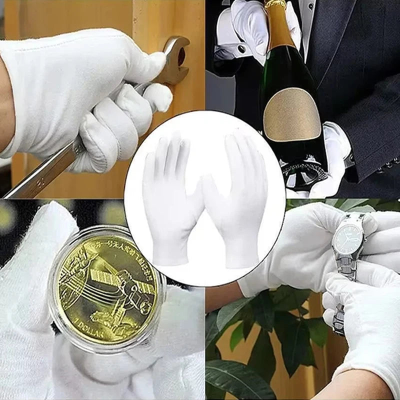 White Cotton Gloves, Lightweight Breathable Etiquette Work Gloves