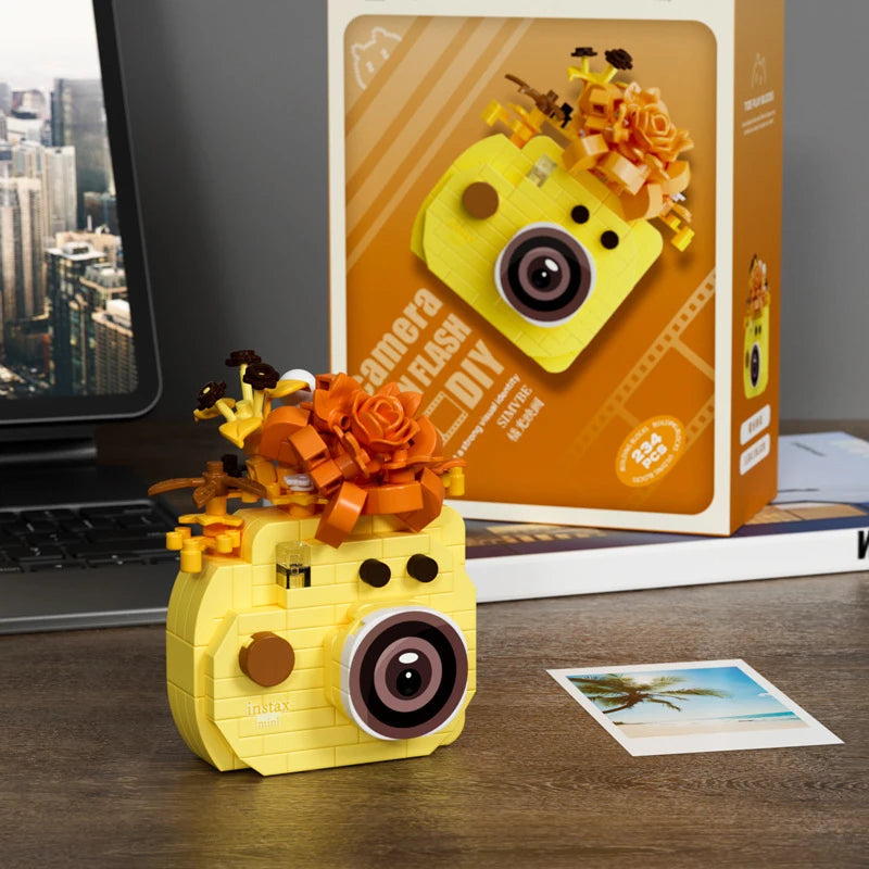 Camera Building Block Set, Retro Flower Model Educational Toy