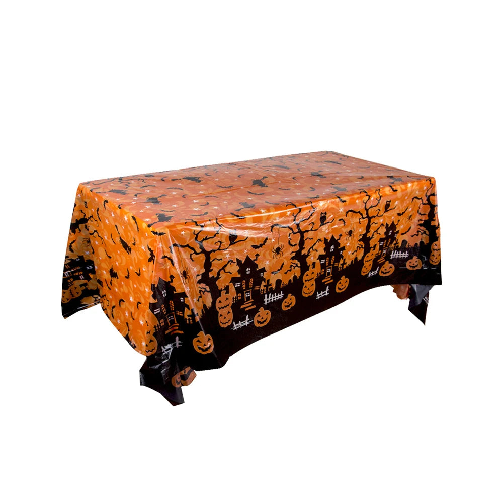 Halloween Tablecloth Disposable Plastic Pumpkin Spider Web Bat Cover