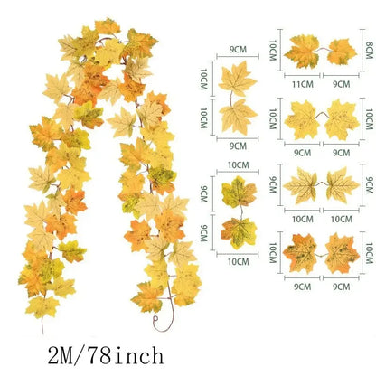Artificial Maple Leaf Garland 2M, Autumn Fall Vine Decoration