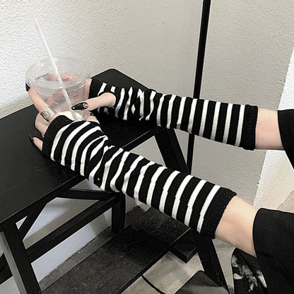 Fingerless Arm Warmers, Long Knitted Winter Gloves for Men & Women