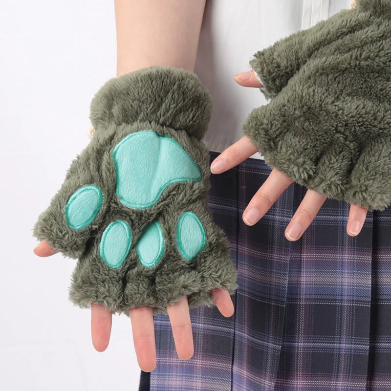 Fingerless Winter Gloves Plush Warm Mittens for Women and Girls