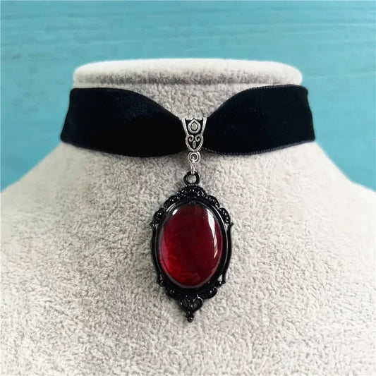 Gothic Choker Necklace, Velvet Cameo Pendant Jewelry