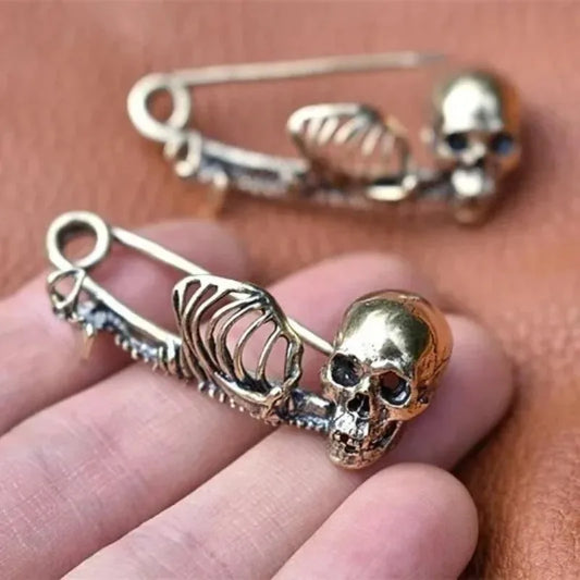 Skull Brooch Set of 2 Gothic Metal Pins for Scarves & Sweaters