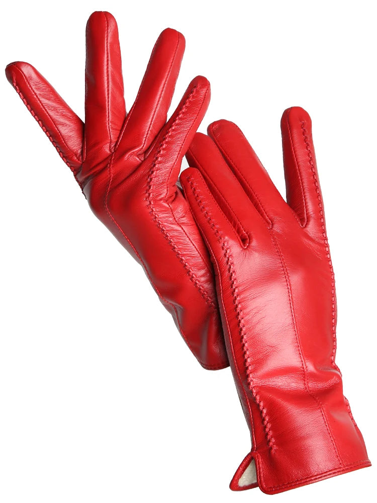 Women's Leather Winter Gloves, Sheepskin Touch Screen Driving