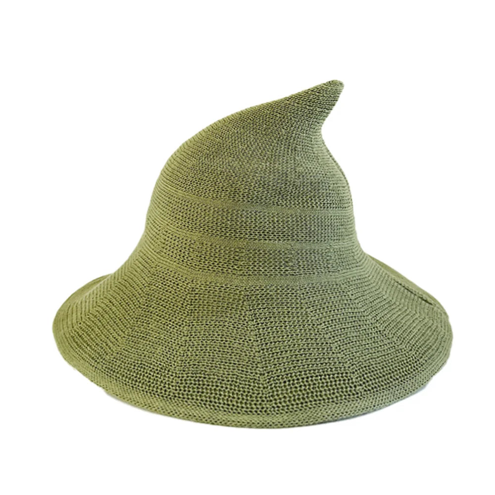 Halloween Witch Hat Long Point Knitted Cap with Wide Brim for Adults