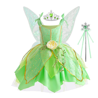 Girls Fairy Costume Dress with Wings for Halloween & Parties