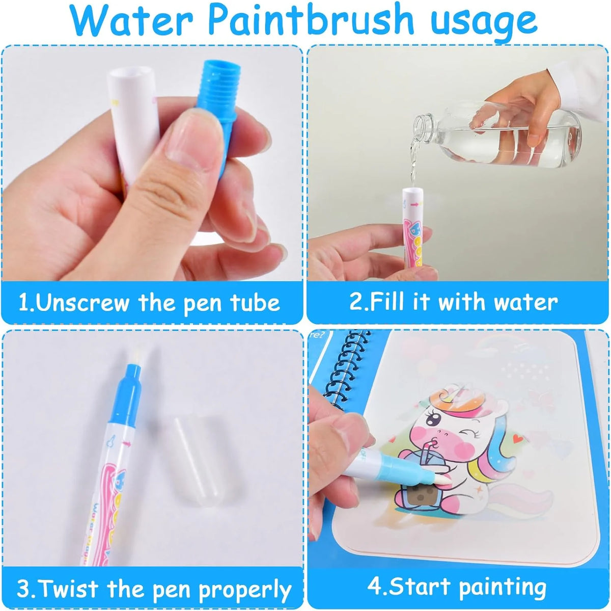 Magic Water Drawing Book Reusable Mess Free Coloring Book for Kids