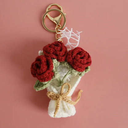 Flower Keychain Cute Crochet Floral Keyring for Bags and Gifts