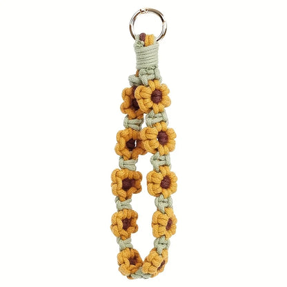 Macrame Keychain Floral Wristlet for Keys, Bags and Phone