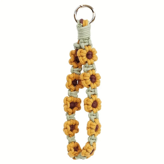 Macrame Keychain Floral Wristlet for Keys, Bags and Phone