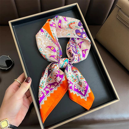 Silk Square Scarf 70x70cm Floral Satin Wrap for Women