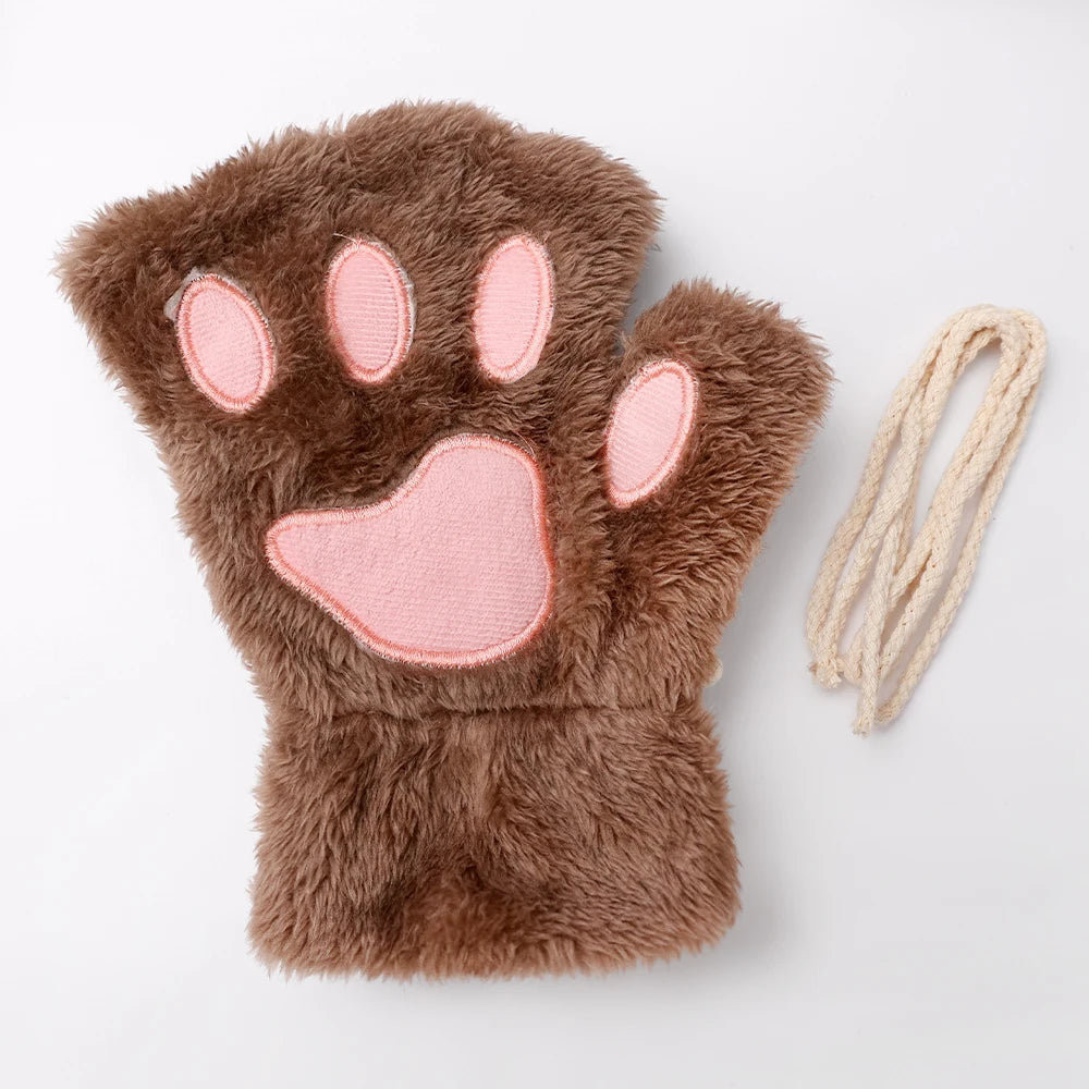 Fingerless Gloves, Plush Warm Furry Mittens for Women and Men