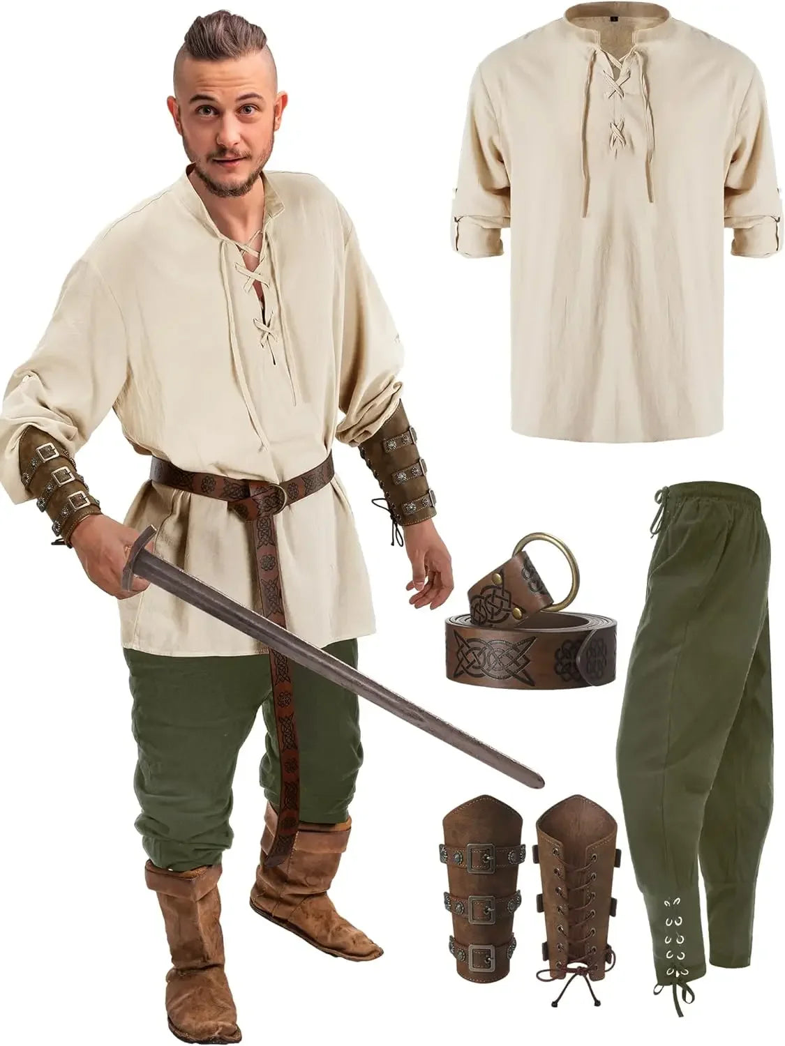 Medieval Costume for Men – Renaissance Pirate Shirt & Pants Set