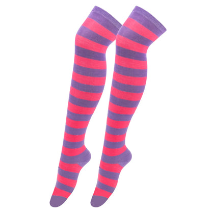 Women's Striped Thigh High Stockings – Black, White & Pink