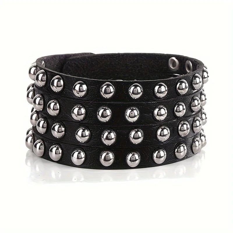 Gothic Punk Bracelet, Multi Chain Leather Bracelet for Halloween