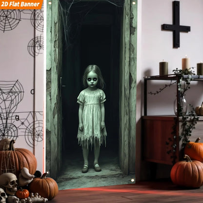Halloween Door Decoration, Ghost Girl Flat Banner for Parties