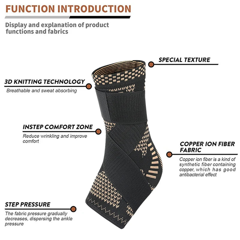 Ankle Compression Sleeve Copper Infused Support Brace