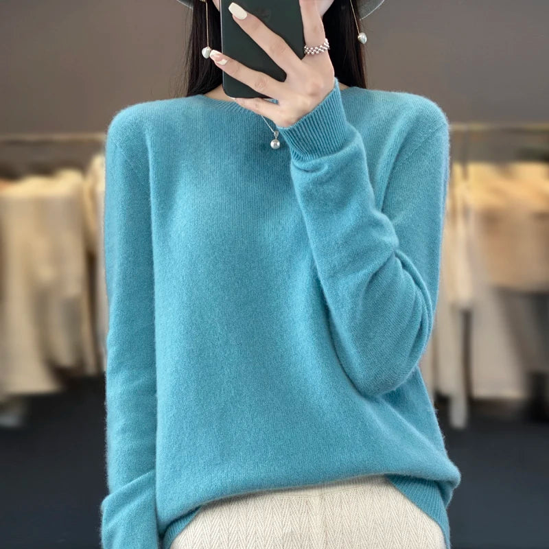 Women’s Merino Wool Sweater 100% Wool O-Neck Pullover