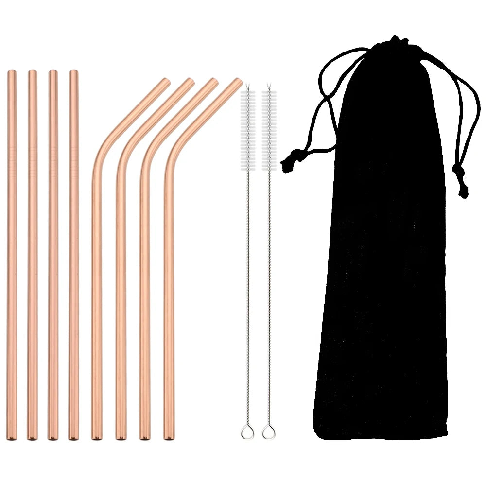 Reusable Stainless Steel Straws Set with Cleaning Brush