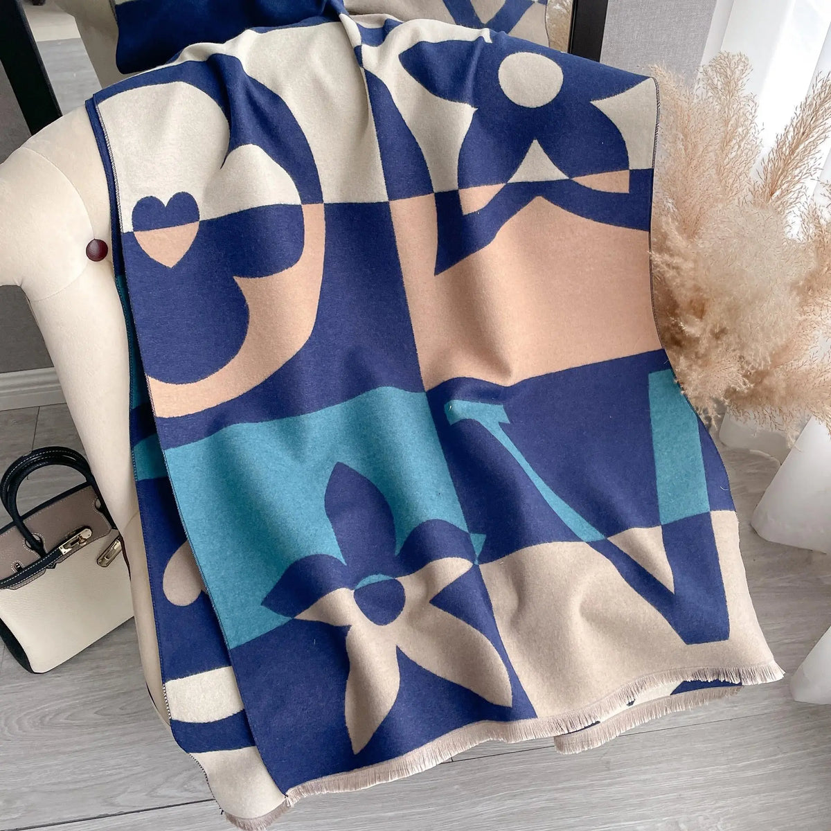 Women's Winter Scarf – Warm Plaid Shawl Wrap 180×65cm