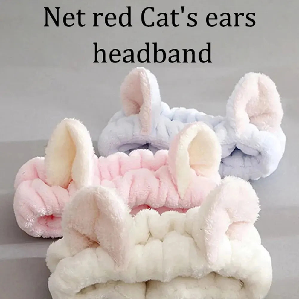 Cat Ear Headband – Soft Plush Makeup and Face Washing Hairband