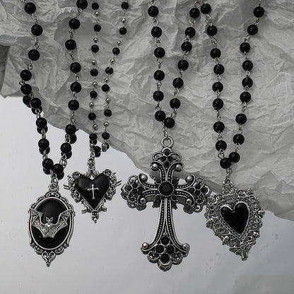 Gothic Pendant Necklace, Y2K Beaded Heart Design for Unisex Style