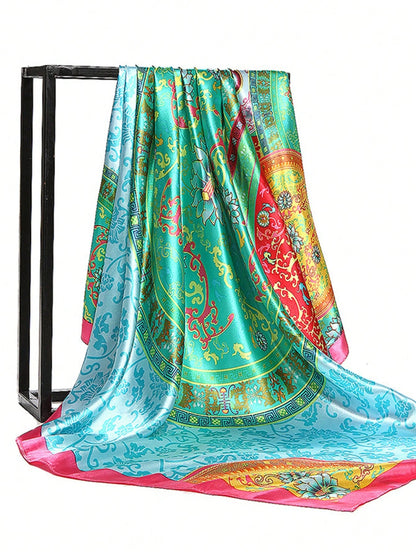 Women's Square Scarf – Satin Print Hair & Head Wrap 90×90cm