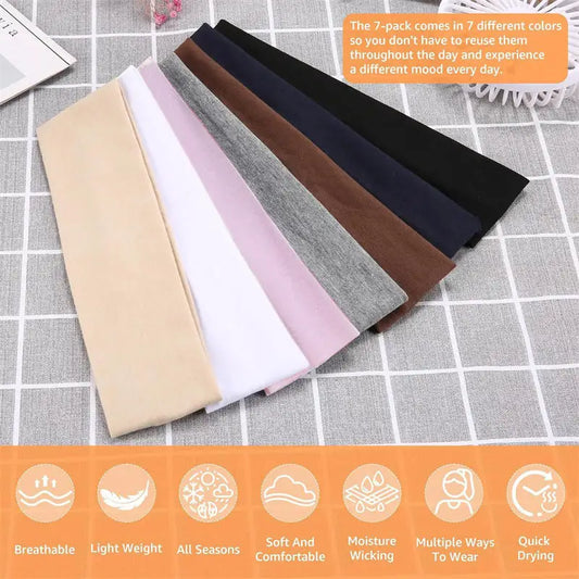 Sports Headbands for Women, 7-Pack Stretchy Sweatbands for Fitness