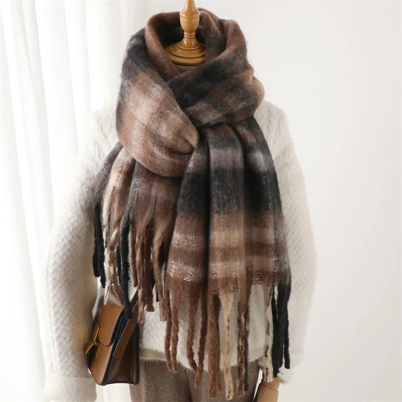 Pashmina Scarf for Women, Warm Plaid Winter Shawl Wrap