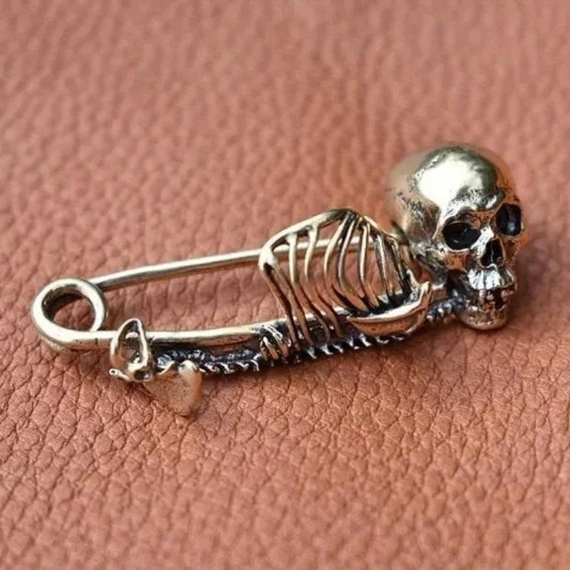 Skull Brooch Set of 2 Gothic Metal Pins for Scarves & Sweaters
