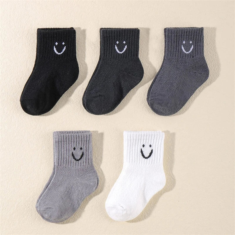 10-Pair Kids Socks with Cute Smiley Face Mid-Calf Design