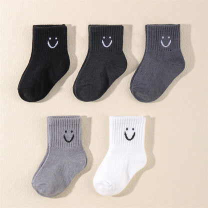 10-Pair Kids Socks with Cute Smiley Face Mid-Calf Design