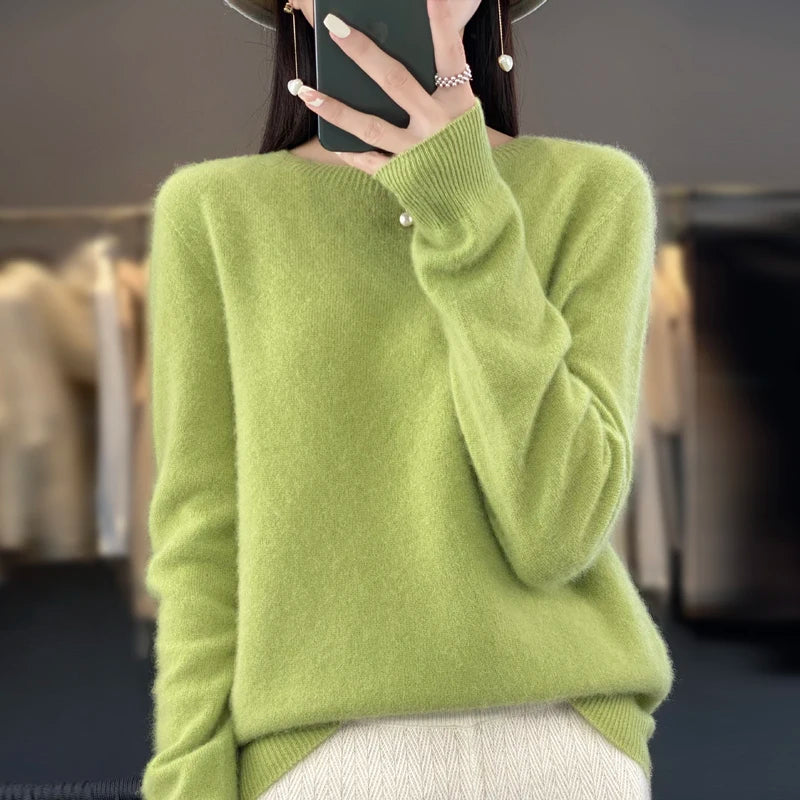 Women’s Merino Wool Sweater 100% Wool O-Neck Pullover