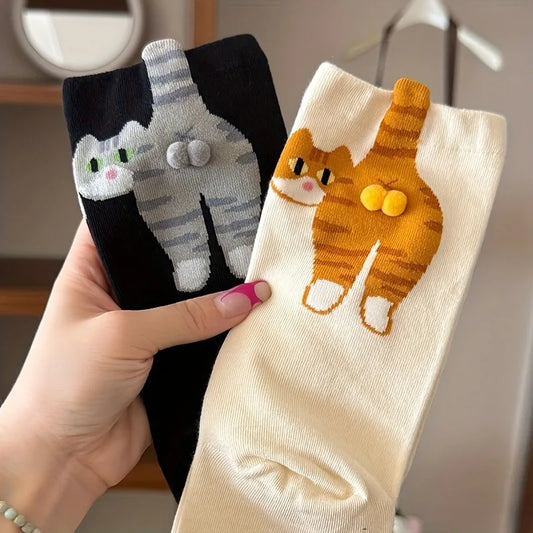 Women's Cat Socks 3D Print Mid-Calf Casual Sleep Socks