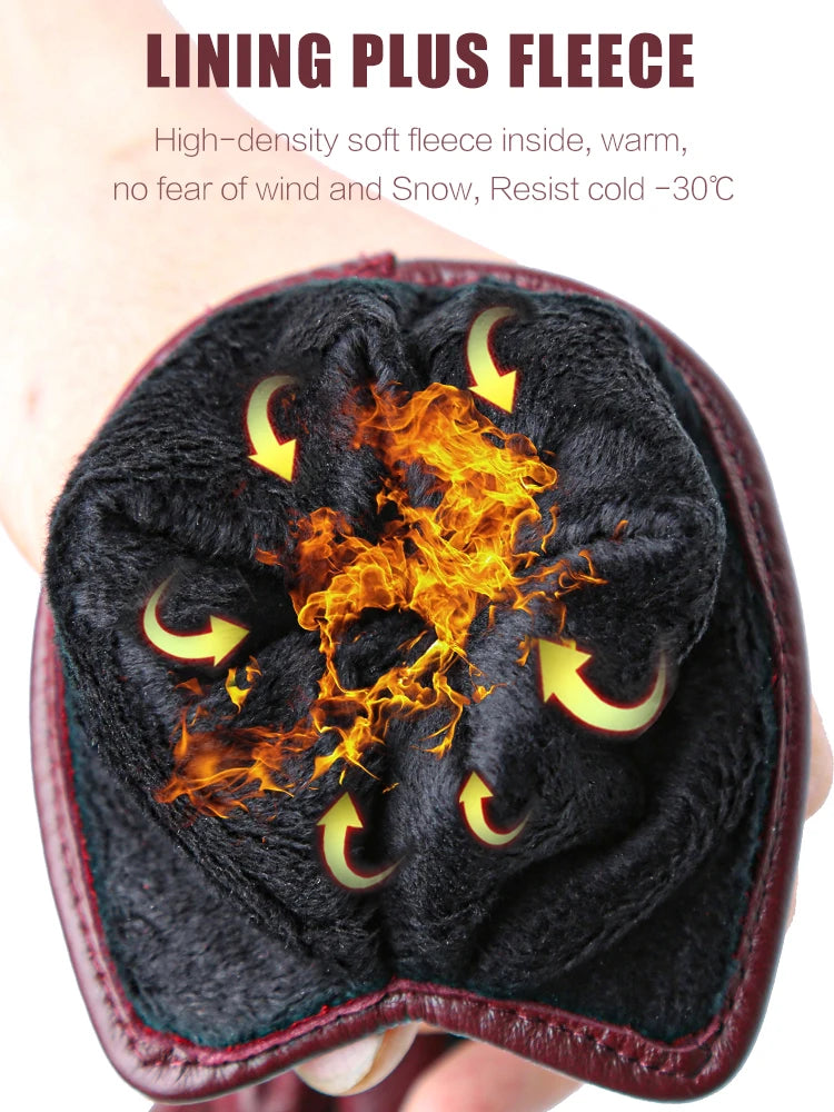 Women's Leather Winter Gloves, Sheepskin Touch Screen Driving