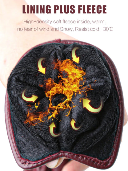 Women's Leather Winter Gloves, Sheepskin Touch Screen Driving