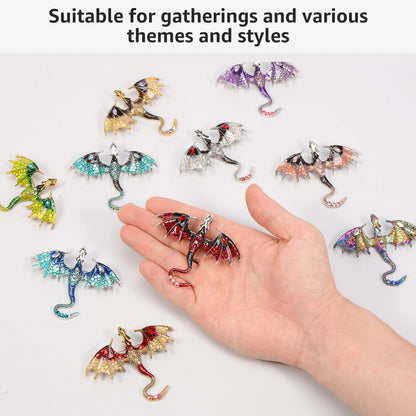 Dragon Brooch Pins, 10-Piece Enamel Wing Pendant Set