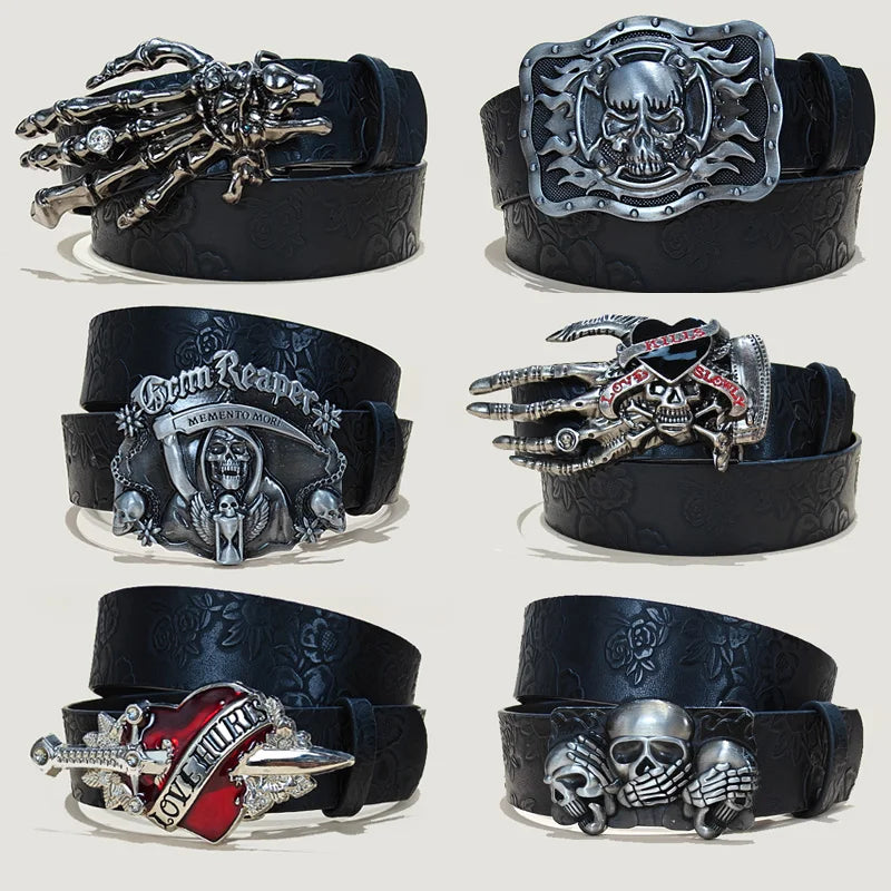 Punk Skull Belt, Unisex Gothic Y2K Skeleton Hand Design