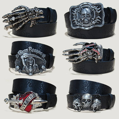 Punk Skull Belt, Unisex Gothic Y2K Skeleton Hand Design
