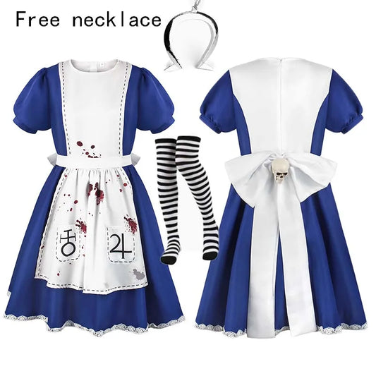 Women's Cosplay Costume Dress with Maid Apron & Accessories